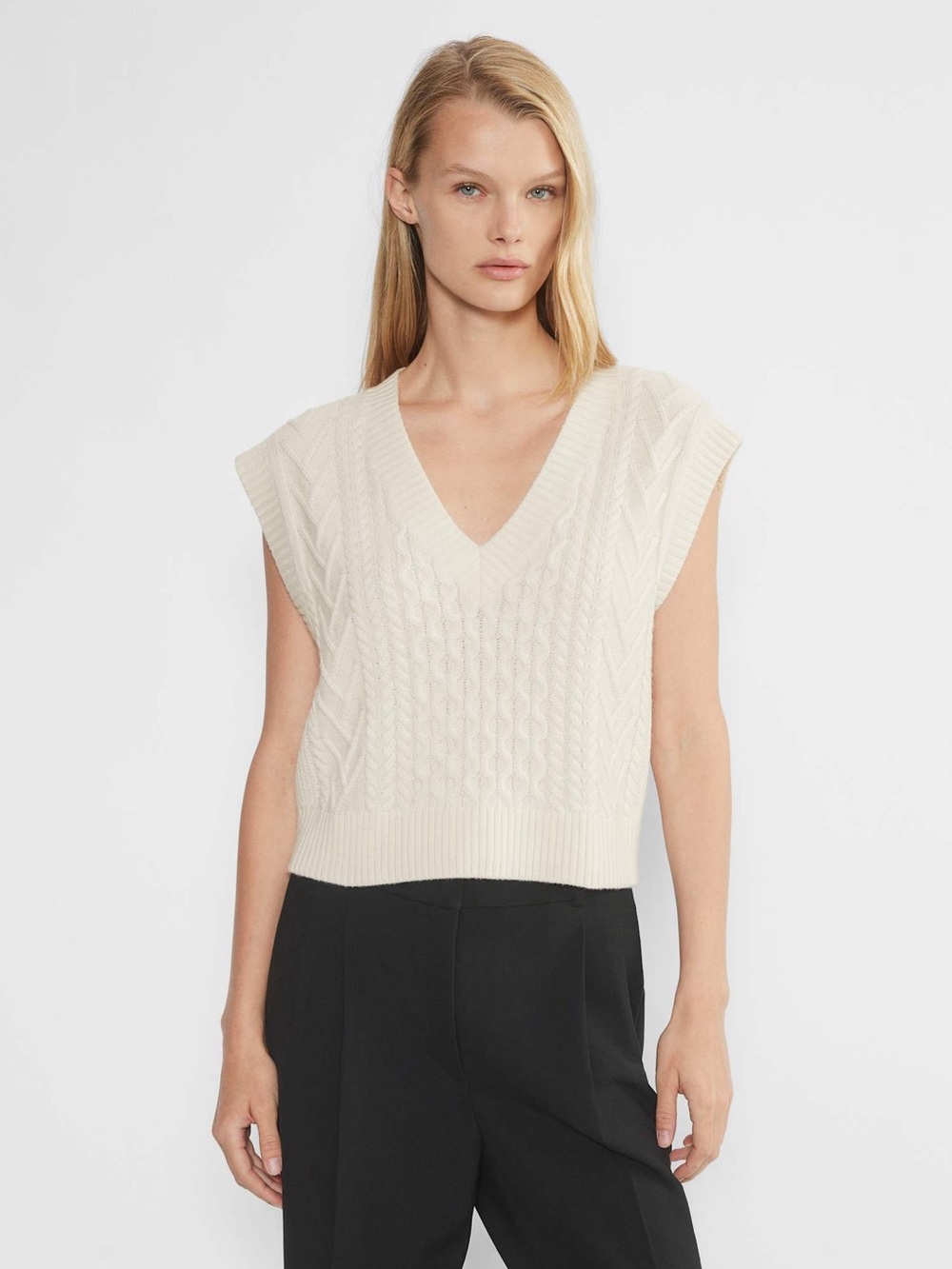 Babaton Cream Cable-Knit V-Neck Sweater Vest